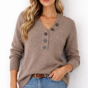 Gap Brown V Neck Button Sweater Size Large Cozy Fall Knit